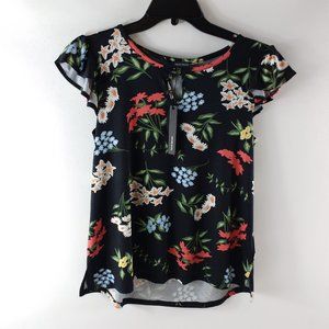 Harve Benard Black Flower Print Top Medium